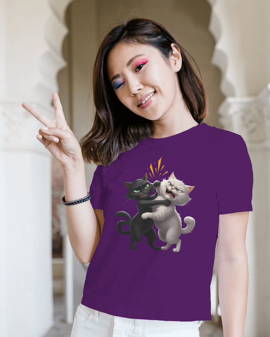 Earth & Thread | Hugging Cats 100% Cotton Regular Fit T-Shirt - Premium 180 GSM Adorable Pet Graphic