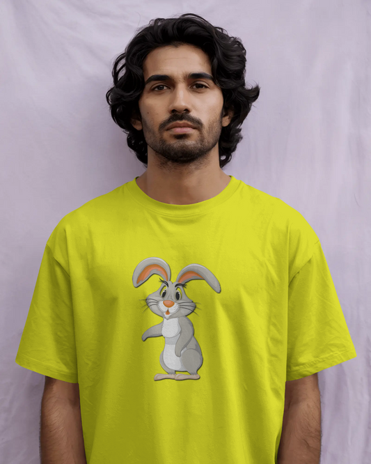 Earth & Thread | Curious Rabbit 100% Cotton Regular Fit T-Shirt - Premium 180 GSM Adorable Animal Graphic