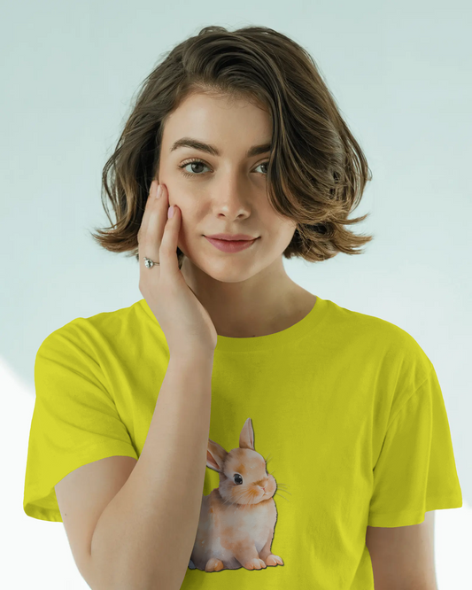 Earth & Thread | Cute Bunny 100% Cotton Regular Fit T-Shirt - Premium 180 GSM Adorable Rabbit Graphic Tee