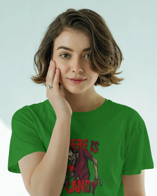 Earth & Thread | Where Is My Candy 100% Cotton Regular Fit T-Shirt - Premium 180 GSM Zombie Graphic Tee