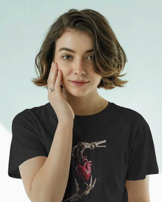 Earth & Thread | Skeleton Hands Holding Heart 100% Cotton Regular Fit T-Shirt - Premium 180 GSM Gothic Romance Graphic