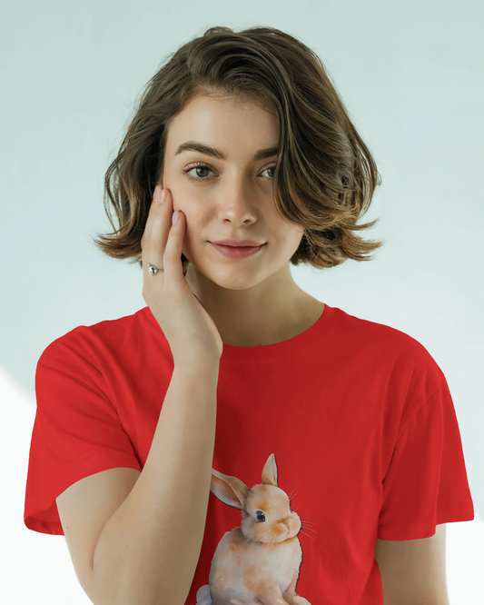 Earth & Thread | Cute Bunny 100% Cotton Regular Fit T-Shirt - Premium 180 GSM Adorable Rabbit Graphic Tee